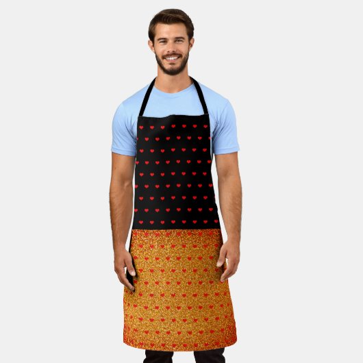 Red Heart Pattern Black Glittery Gold Stilvolles G Schürze (Getragen)