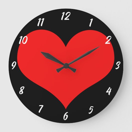Red Heart Pattern Black Niedlich Valentine's Day G Große Wanduhr (Vorderseite)