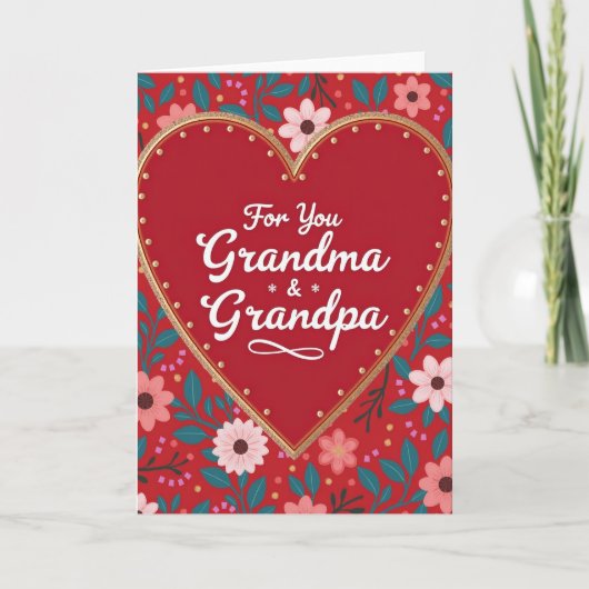 Red Heart Pattern Grandma Grandpa Card Karte (Vorderseite)