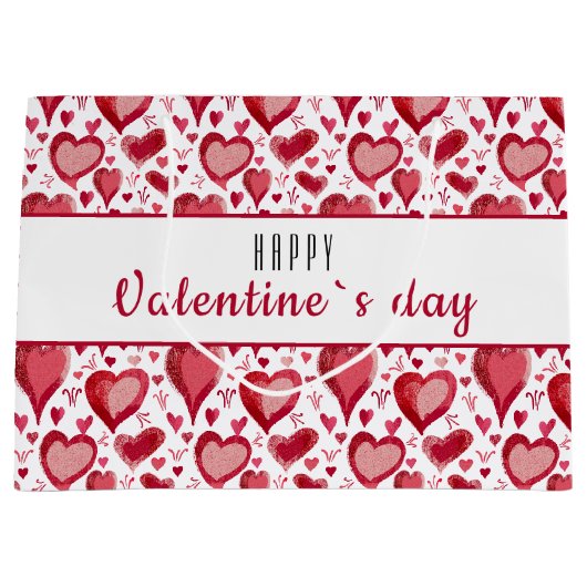 Red Heart Pattern Happy Valentine's Day Große Geschenktüte (Vorderseite)