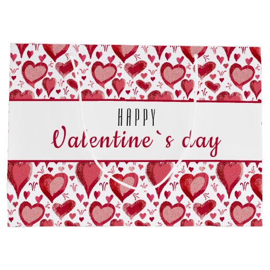 Red Heart Pattern Happy Valentine's Day Große Geschenktüte (Rückseite)