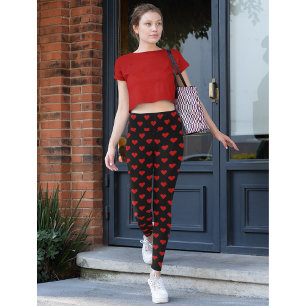 Red Heart Pattern Liebe Black Fashion Yoga Workout Leggings