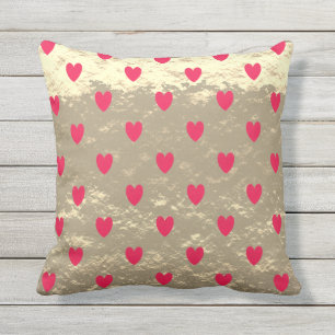 Red Heart Patterns Glittery Gold Ombre Valentine Kissen