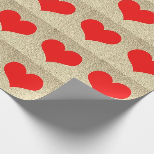 Red Heart Patterns Wedding Gold Glitzer Modern Geschenkpapier (Ecke)