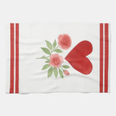 Red Heart Pink Roses Valentine's Day Geschirrtuch (Horizontal)