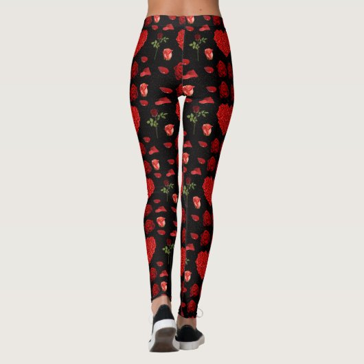 Red heart red flowers garden chic floral foliage leggings (Rückseite)