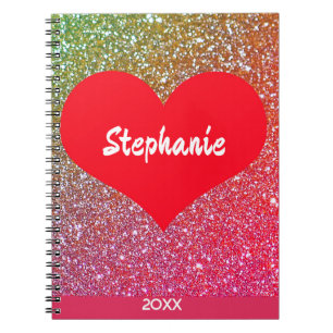 Red Heart Rose Gold Glitzer Valentinstag Name Notizblock