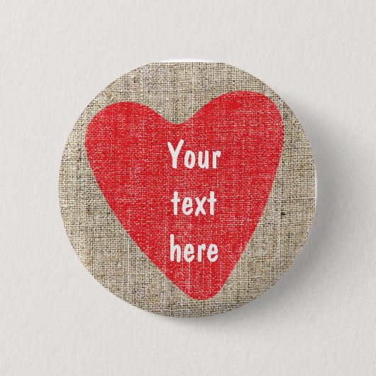 Red Heart Rustic Country Wedding Valentines BUTTON (Vorderseite)