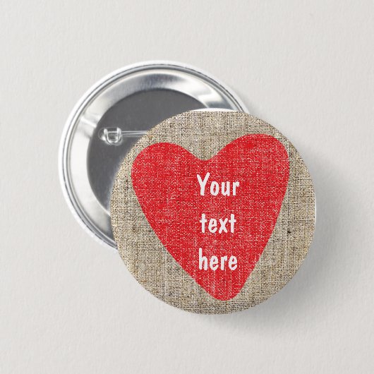 Red Heart Rustic Country Wedding Valentines BUTTON (Vorne & Hinten)