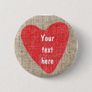 Red Heart Rustic Country Wedding Valentines BUTTON