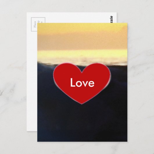 Red Heart & Sea Wave Liebe Script Postcard Postkarte (Vorne/Hinten)