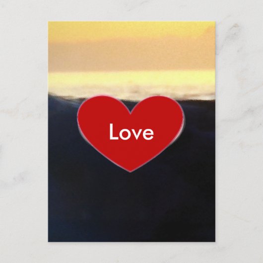 Red Heart & Sea Wave Liebe Script Postcard Postkarte (Vorderseite)