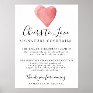 Red Heart Signature Cocktails Hochzeitsbar-Schild Poster