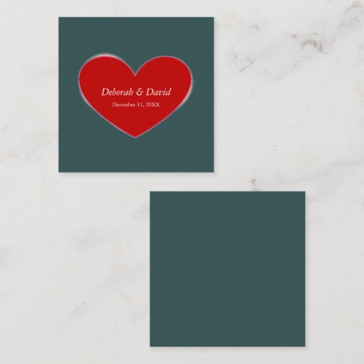 Red Heart Slate Gray Script Wedding Begleitkarte (Vorne/Hinten)