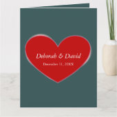 Red Heart Slate Gray Script Wedding Karte (Vorderseite)
