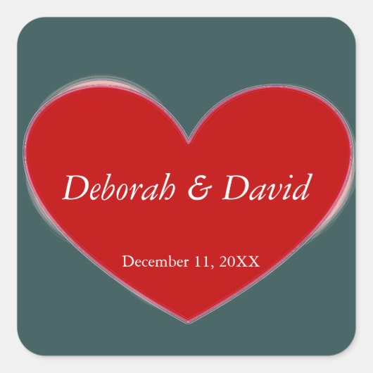 Red Heart Slate Gray Script Wedding Quadratischer Aufkleber (Vorderseite)