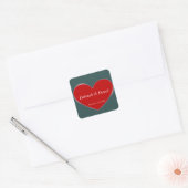 Red Heart Slate Gray Script Wedding Quadratischer Aufkleber (Umschlag)