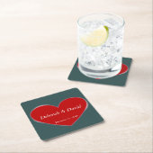 Red Heart Slate Gray Script Wedding Rechteckiger Pappuntersetzer (Vor Ort)