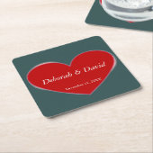 Red Heart Slate Gray Script Wedding Rechteckiger Pappuntersetzer (angewinkelt)