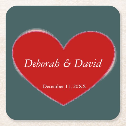 Red Heart Slate Gray Script Wedding Rechteckiger Pappuntersetzer (Vorderseite)