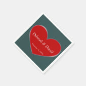 Red Heart Slate Gray Script Wedding Serviette (Ecke)