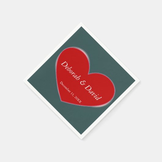 Red Heart Slate Gray Script Wedding Serviette (Ecke)