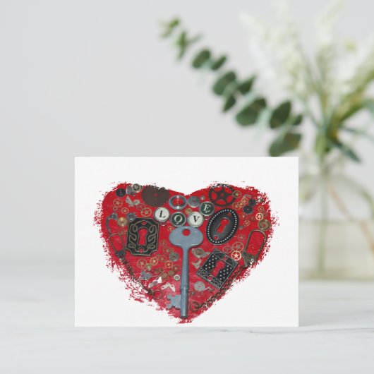 Red Heart Steampunk Postkarte (Stehend Vorderseite)