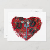 Red Heart Steampunk Postkarte (Vorne/Hinten)