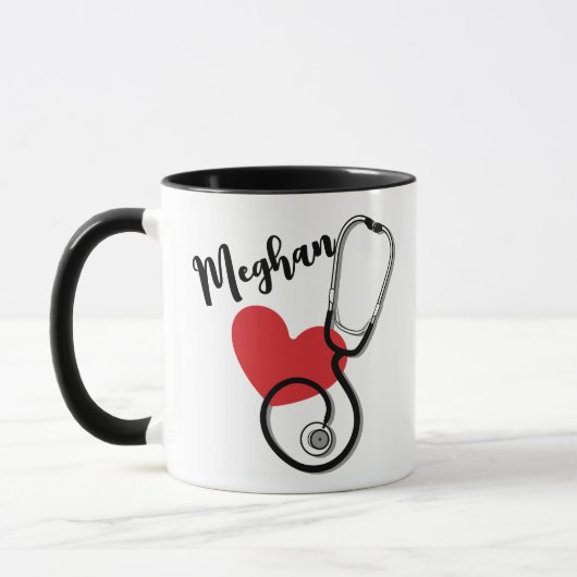 Red Heart Stethoscope Name Nurse Doctum Kaffee Tasse (Links)