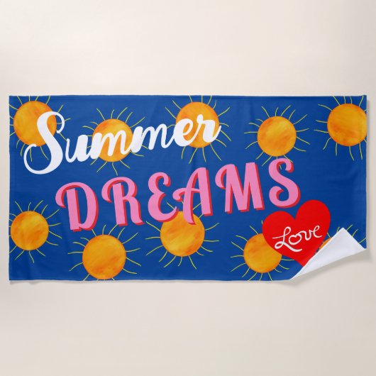Red Heart Sunset Summer Dreams Blue Strandtuch (Vorderseite)