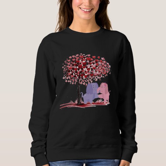 Red Heart Tree Elephant Hugs Couple Valentine's Da Sweatshirt (Vorderseite)