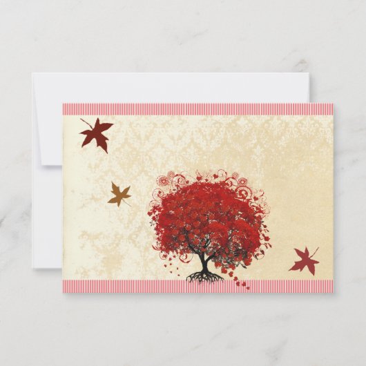 Red Heart Tree Fall Leaves Wedding Einladung (Vorderseite)