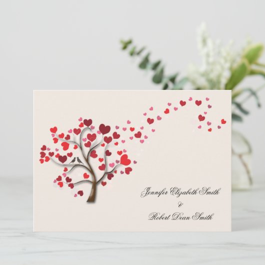 Red Heart Tree on Ivory Wedding Einladung (Stehend Vorderseite)