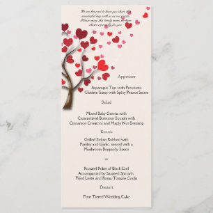 Red Heart Tree on Ivory Wedding Menu Menükarte
