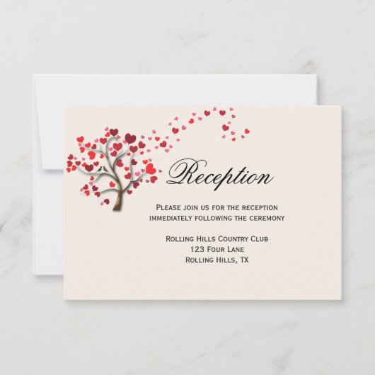 Red Heart Tree on Ivory Wedding Reception Card Einladung (Vorderseite)