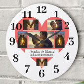 Red Heart Valentine Couple Photo Name Personalized Große Wanduhr