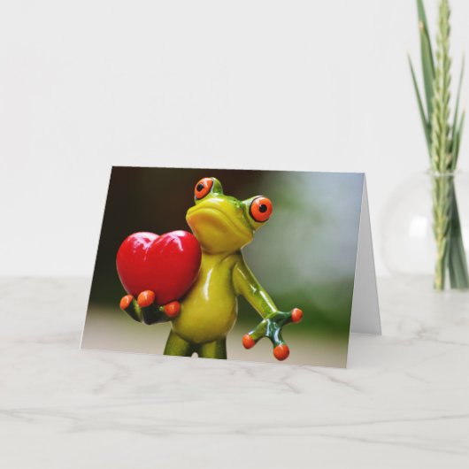 Red Heart Valentine Green Frog Feiertagskarte (Vorderseite)