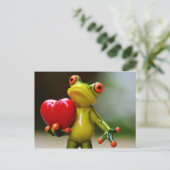 Red Heart Valentine Green Frog Feiertagspostkarte (Stehend Vorderseite)