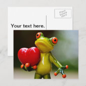 Red Heart Valentine Green Frog Feiertagspostkarte (Vorne/Hinten)