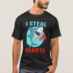 Red Heart Valentine Shark I Stearts Boys Girl T-Shirt