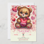 Red Heart Valentine Teddy Bear Baby Dusche Einladung (Vorderseite)
