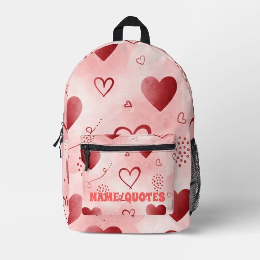 Red Heart Watercolor Seamless Pattern Bedruckter Rucksack (Vorderseite)