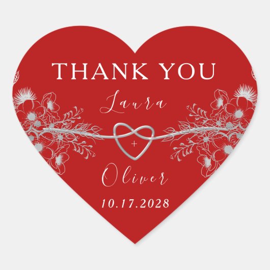 Red Heart Wedding Herz-Aufkleber (Vorderseite)