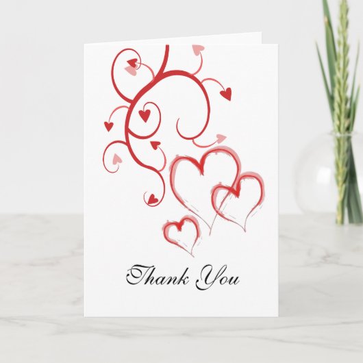 Red Heart Wirbel Vielen Dank Anmerkungen Dankeskarte (Vorderseite)