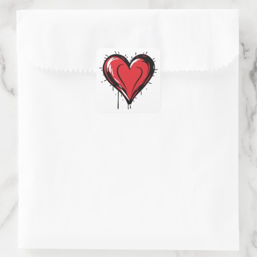 Red Heart with Bloody Quadratischer Aufkleber (Tasche)