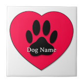 Red Heart With Dog Paw Print Custom Name Fliese (Vorderseite)