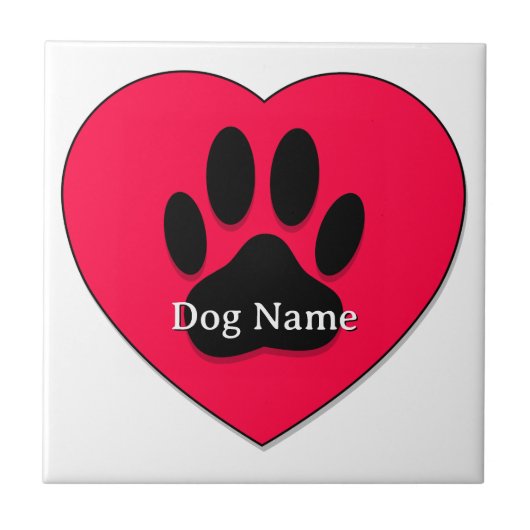 Red Heart With Dog Paw Print Custom Name Fliese (Vorderseite)