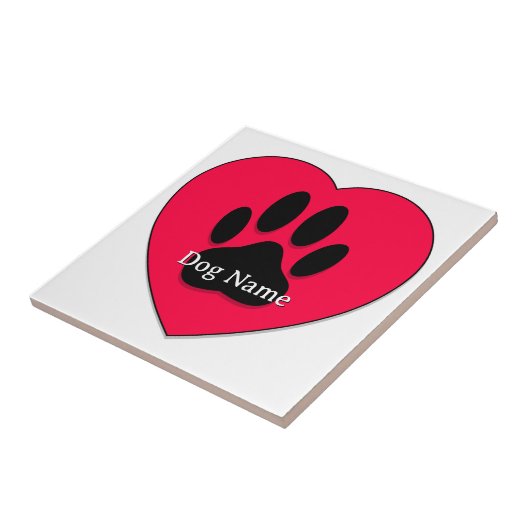 Red Heart With Dog Paw Print Custom Name Fliese (Seite)