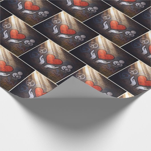 Red Heart with Hands Graffiti On a Brick Wall Geschenkpapier (Ecke)