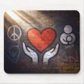 Red Heart with Hands Graffiti On a Brick Wall Mousepad (Vorne)